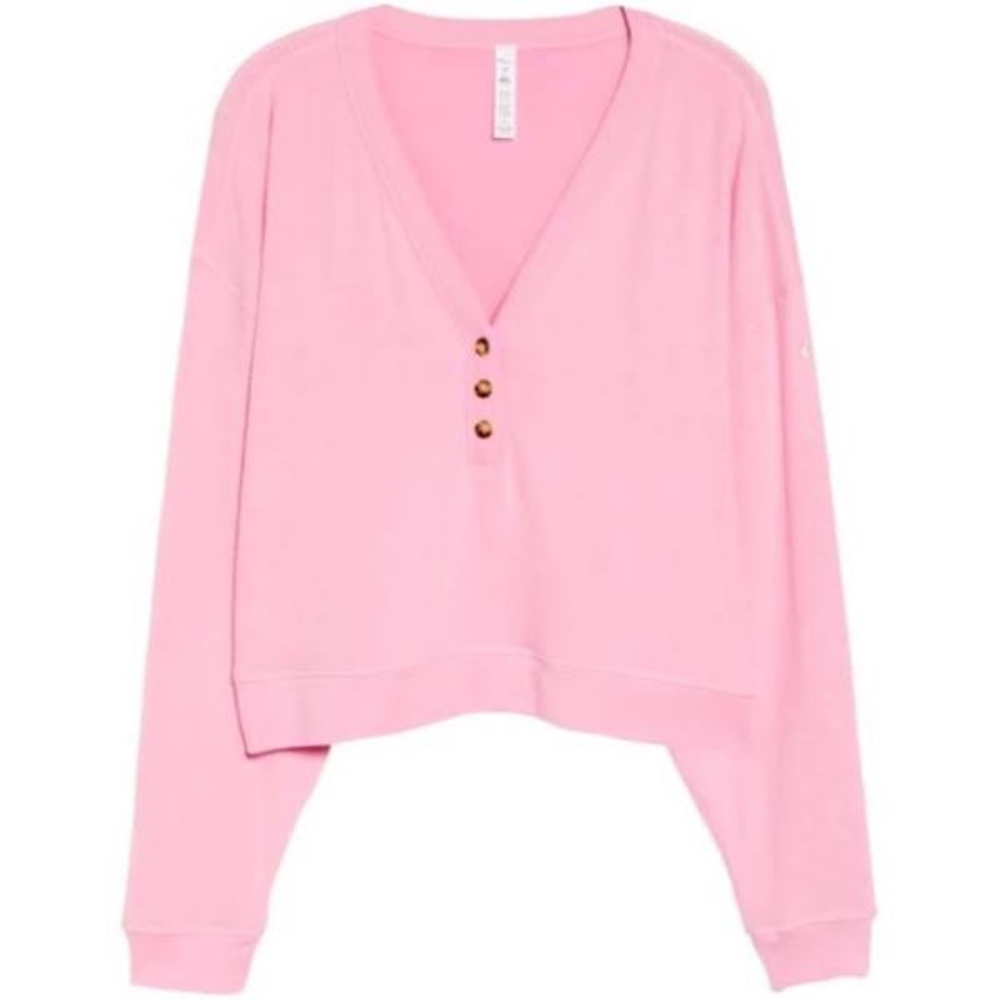 ALO Yoga- Pink Cropped Henley